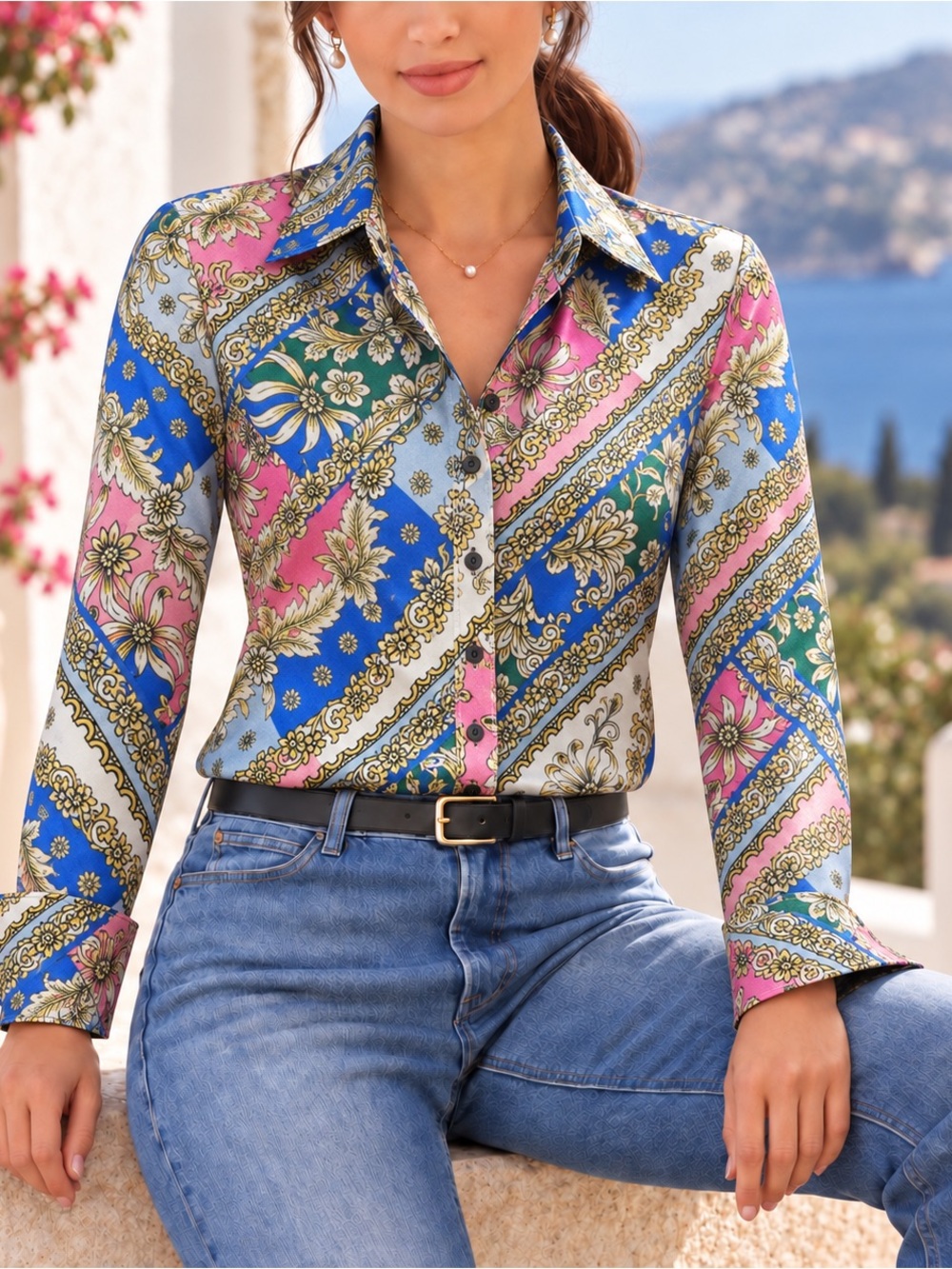 Boston Proper Baroque Scroll Print Button-Down Shirt